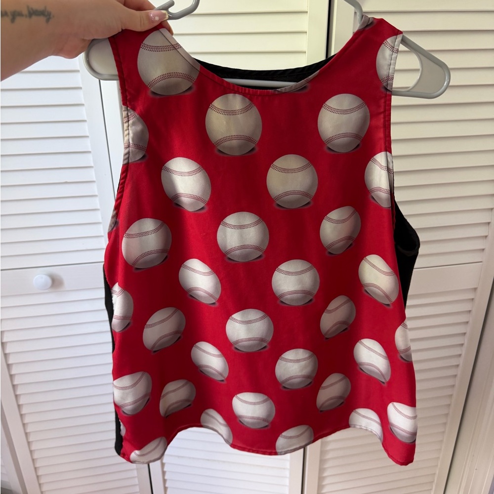 Baseball Print Sleeveless Top